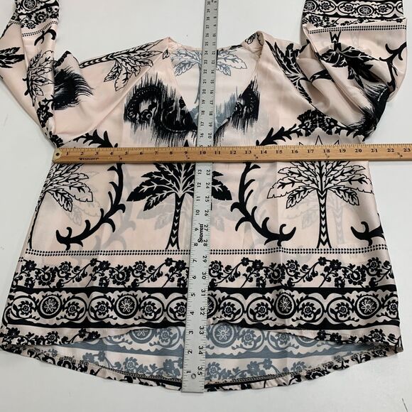 Venti6 Blouse Womens M Champagne Black Floral Wide Sleeve V Neck High Low Top - Picture 7 of 11